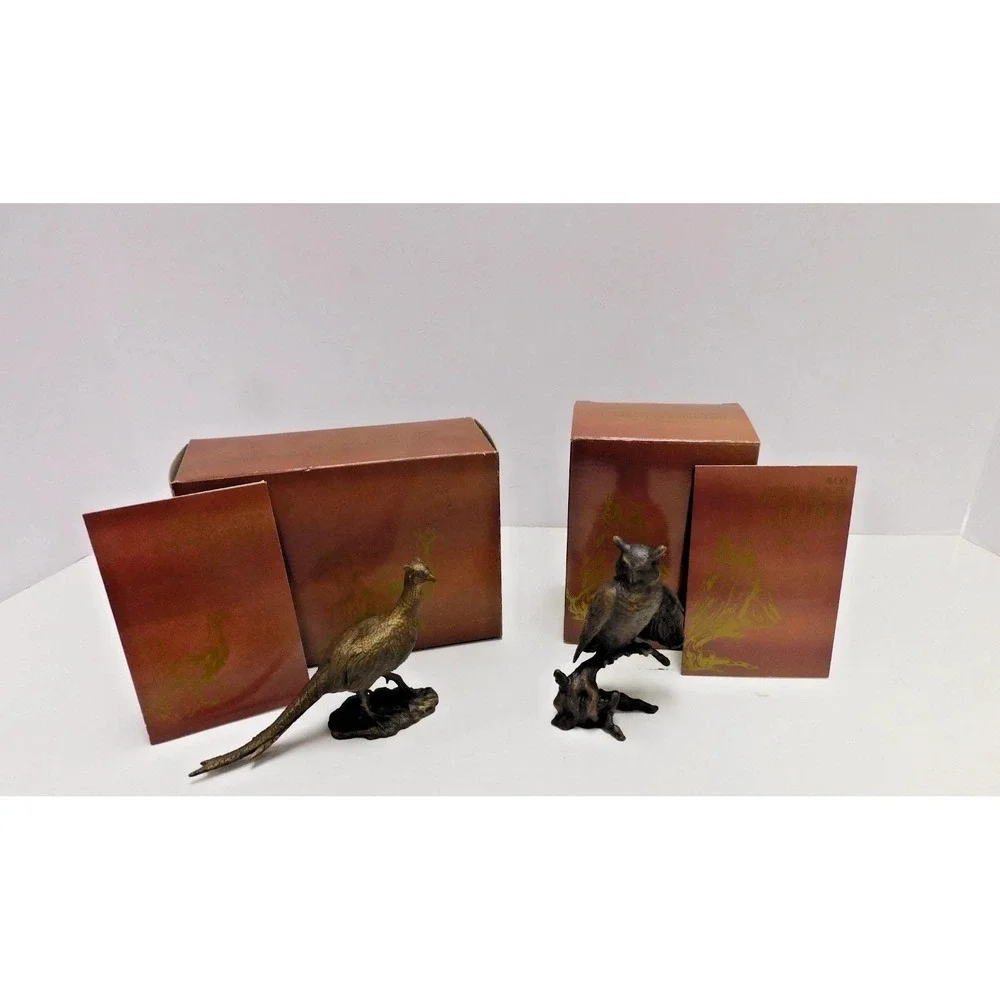 Vtg Avon Set American Wildlife Bronze Collection Owl & Pheasant EJ24